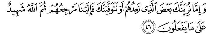 وَإِمَّا نُرِيَنَّكَ بَعْضَ الَّذِي نَعِدُهُمْ أَوْ نَتَوَفَّيَنَّكَ فَإِلَيْنَا مَرْجِعُهُمْ ثُمَّ اللَّهُ شَهِيدٌ عَلَىٰ مَا يَفْعَلُونَ