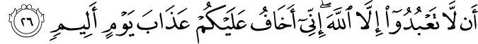 أَن لَّا تَعْبُدُوا إِلَّا اللَّهَ ۖ إِنِّي أَخَافُ عَلَيْكُمْ عَذَابَ يَوْمٍ أَلِيمٍ