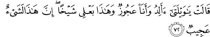 قَالَتْ يَا وَيْلَتَىٰ أَأَلِدُ وَأَنَا عَجُوزٌ وَهَـٰذَا بَعْلِي شَيْخًا ۖ إِنَّ هَـٰذَا لَشَيْءٌ عَجِيبٌ