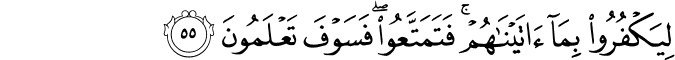 لِيَكْفُرُوا بِمَا آتَيْنَاهُمْ ۚ فَتَمَتَّعُوا ۖ فَسَوْفَ تَعْلَمُونَ