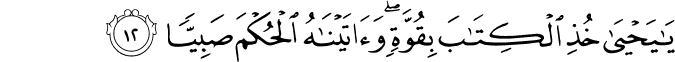 يَا يَحْيَىٰ خُذِ الْكِتَابَ بِقُوَّةٍ ۖ وَآتَيْنَاهُ الْحُكْمَ صَبِيًّا