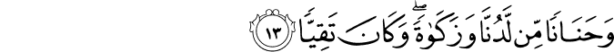 وَحَنَانًا مِّن لَّدُنَّا وَزَكَاةً ۖ وَكَانَ تَقِيًّا