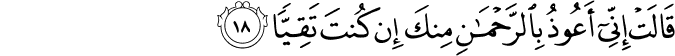 قَالَتْ إِنِّي أَعُوذُ بِالرَّحْمَـٰنِ مِنكَ إِن كُنتَ تَقِيًّا