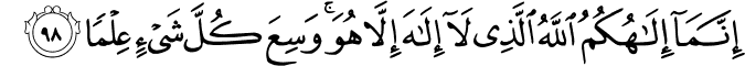 إِنَّمَا إِلَـٰهُكُمُ اللَّهُ الَّذِي لَا إِلَـٰهَ إِلَّا هُوَ ۚ وَسِعَ كُلَّ شَيْءٍ عِلْمًا