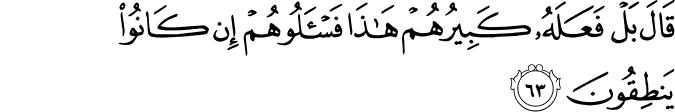 قَالَ بَلْ فَعَلَهُ كَبِيرُهُمْ هَـٰذَا فَاسْأَلُوهُمْ إِن كَانُوا يَنطِقُونَ