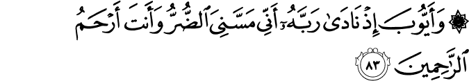وَأَيُّوبَ إِذْ نَادَىٰ رَبَّهُ أَنِّي مَسَّنِيَ الضُّرُّ وَأَنتَ أَرْحَمُ الرَّاحِمِينَ