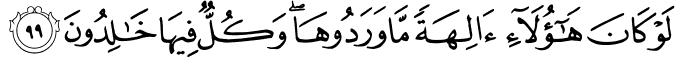 لَوْ كَانَ هَـٰؤُلَاءِ آلِهَةً مَّا وَرَدُوهَا ۖ وَكُلٌّ فِيهَا خَالِدُونَ