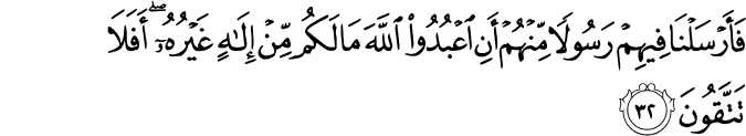 فَأَرْسَلْنَا فِيهِمْ رَسُولًا مِّنْهُمْ أَنِ اعْبُدُوا اللَّهَ مَا لَكُم مِّنْ إِلَـٰهٍ غَيْرُهُ ۖ أَفَلَا تَتَّقُونَ