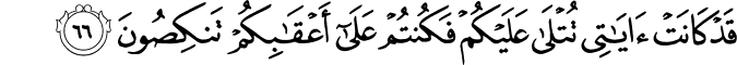 قَدْ كَانَتْ آيَاتِي تُتْلَىٰ عَلَيْكُمْ فَكُنتُمْ عَلَىٰ أَعْقَابِكُمْ تَنكِصُونَ