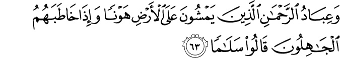 وَعِبَادُ الرَّحْمَـٰنِ الَّذِينَ يَمْشُونَ عَلَى الْأَرْضِ هَوْنًا وَإِذَا خَاطَبَهُمُ الْجَاهِلُونَ قَالُوا سَلَامًا