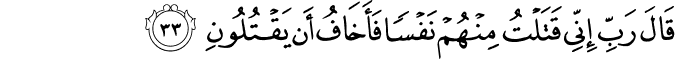 قَالَ رَبِّ إِنِّي قَتَلْتُ مِنْهُمْ نَفْسًا فَأَخَافُ أَن يَقْتُلُونِ
