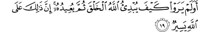 أَوَلَمْ يَرَوْا كَيْفَ يُبْدِئُ اللَّهُ الْخَلْقَ ثُمَّ يُعِيدُهُ ۚ إِنَّ ذَٰلِكَ عَلَى اللَّهِ يَسِيرٌ