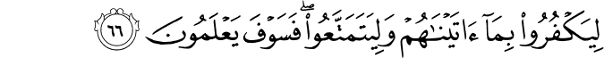لِيَكْفُرُوا بِمَا آتَيْنَاهُمْ وَلِيَتَمَتَّعُوا ۖ فَسَوْفَ يَعْلَمُونَ