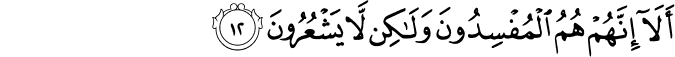 أَلَا إِنَّهُمْ هُمُ الْمُفْسِدُونَ وَلَـٰكِن لَّا يَشْعُرُونَ أَلَا إِنَّهُمْ هُمُ الْمُفْسِدُونَ وَلَـٰكِن لَّا يَشْعُرُونَ