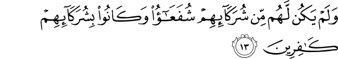 وَلَمْ يَكُن لَّهُم مِّن شُرَكَائِهِمْ شُفَعَاءُ وَكَانُوا بِشُرَكَائِهِمْ كَافِرِينَ