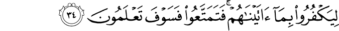 لِيَكْفُرُوا بِمَا آتَيْنَاهُمْ ۚ فَتَمَتَّعُوا فَسَوْفَ تَعْلَمُونَ
