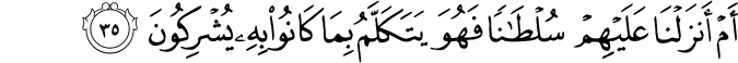 أَمْ أَنزَلْنَا عَلَيْهِمْ سُلْطَانًا فَهُوَ يَتَكَلَّمُ بِمَا كَانُوا بِهِ يُشْرِكُونَ