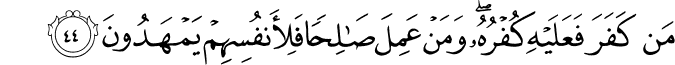 مَن كَفَرَ فَعَلَيْهِ كُفْرُهُ ۖ وَمَنْ عَمِلَ صَالِحًا فَلِأَنفُسِهِمْ يَمْهَدُونَ