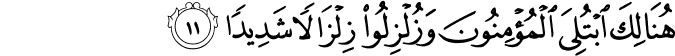 هُنَالِكَ ابْتُلِيَ الْمُؤْمِنُونَ وَزُلْزِلُوا زِلْزَالًا شَدِيدًا