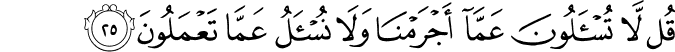 قُل لَّا تُسْأَلُونَ عَمَّا أَجْرَمْنَا وَلَا نُسْأَلُ عَمَّا تَعْمَلُونَ