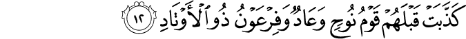 كَذَّبَتْ قَبْلَهُمْ قَوْمُ نُوحٍ وَعَادٌ وَفِرْعَوْنُ ذُو الْأَوْتَادِ
