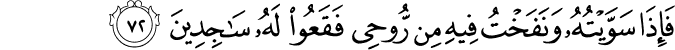 فَإِذَا سَوَّيْتُهُ وَنَفَخْتُ فِيهِ مِن رُّوحِي فَقَعُوا لَهُ سَاجِدِينَ