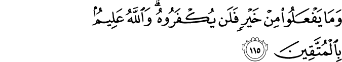 وَمَا يَفْعَلُوا مِنْ خَيْرٍ فَلَن يُكْفَرُوهُ ۗ وَاللَّهُ عَلِيمٌ بِالْمُتَّقِينَ