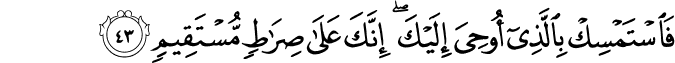 فَاسْتَمْسِكْ بِالَّذِي أُوحِيَ إِلَيْكَ ۖ إِنَّكَ عَلَىٰ صِرَاطٍ مُّسْتَقِيمٍ