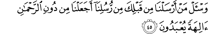 وَاسْأَلْ مَنْ أَرْسَلْنَا مِن قَبْلِكَ مِن رُّسُلِنَا أَجَعَلْنَا مِن دُونِ الرَّحْمَـٰنِ آلِهَةً يُعْبَدُونَ