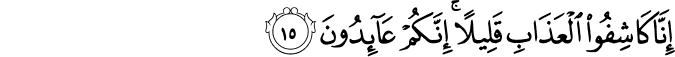 إِنَّا كَاشِفُو الْعَذَابِ قَلِيلًا ۚ إِنَّكُمْ عَائِدُونَ
