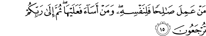 مَنْ عَمِلَ صَالِحًا فَلِنَفْسِهِ ۖ وَمَنْ أَسَاءَ فَعَلَيْهَا ۖ ثُمَّ إِلَىٰ رَبِّكُمْ تُرْجَعُونَ مَنْ عَمِلَ صَالِحًا فَلِنَفْسِهِ ۖ وَمَنْ أَسَاءَ فَعَلَيْهَا ۖ ثُمَّ إِلَىٰ رَبِّكُمْ تُرْجَعُونَ