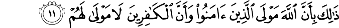 ذَٰلِكَ بِأَنَّ اللَّهَ مَوْلَى الَّذِينَ آمَنُوا وَأَنَّ الْكَافِرِينَ لَا مَوْلَىٰ لَهُمْ