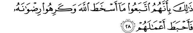 ذَٰلِكَ بِأَنَّهُمُ اتَّبَعُوا مَا أَسْخَطَ اللَّهَ وَكَرِهُوا رِضْوَانَهُ فَأَحْبَطَ أَعْمَالَهُمْ