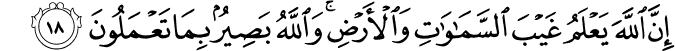 إِنَّ اللَّهَ يَعْلَمُ غَيْبَ السَّمَاوَاتِ وَالْأَرْضِ ۚ وَاللَّهُ بَصِيرٌ بِمَا تَعْمَلُونَ