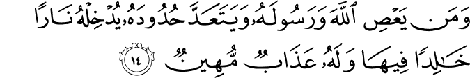 وَمَن يَعْصِ اللَّهَ وَرَسُولَهُ وَيَتَعَدَّ حُدُودَهُ يُدْخِلْهُ نَارًا خَالِدًا فِيهَا وَلَهُ عَذَابٌ مُّهِينٌ