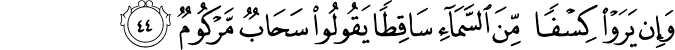 وَإِن يَرَوْا كِسْفًا مِّنَ السَّمَاءِ سَاقِطًا يَقُولُوا سَحَابٌ مَّرْكُومٌ