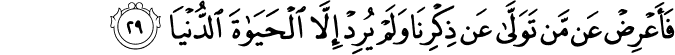 فَأَعْرِضْ عَن مَّن تَوَلَّىٰ عَن ذِكْرِنَا وَلَمْ يُرِدْ إِلَّا الْحَيَاةَ الدُّنْيَا