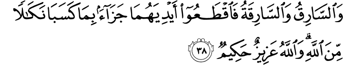 وَالسَّارِقُ وَالسَّارِقَةُ فَاقْطَعُوا أَيْدِيَهُمَا جَزَاءً بِمَا كَسَبَا نَكَالًا مِّنَ اللَّهِ ۗ وَاللَّهُ عَزِيزٌ حَكِيمٌ