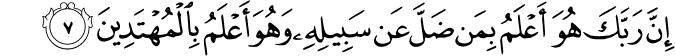 إِنَّ رَبَّكَ هُوَ أَعْلَمُ بِمَن ضَلَّ عَن سَبِيلِهِ وَهُوَ أَعْلَمُ بِالْمُهْتَدِينَ