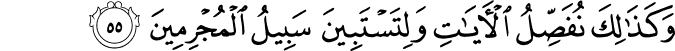 وَكَذَٰلِكَ نُفَصِّلُ الْآيَاتِ وَلِتَسْتَبِينَ سَبِيلُ الْمُجْرِمِينَ