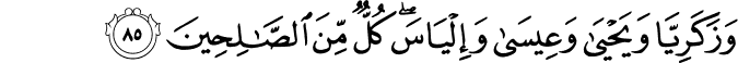 وَزَكَرِيَّا وَيَحْيَىٰ وَعِيسَىٰ وَإِلْيَاسَ ۖ كُلٌّ مِّنَ الصَّالِحِينَ