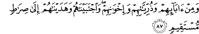 وَمِنْ آبَائِهِمْ وَذُرِّيَّاتِهِمْ وَإِخْوَانِهِمْ ۖ وَاجْتَبَيْنَاهُمْ وَهَدَيْنَاهُمْ إِلَىٰ صِرَاطٍ مُّسْتَقِيمٍ