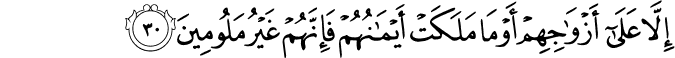 إِلَّا عَلَىٰ أَزْوَاجِهِمْ أَوْ مَا مَلَكَتْ أَيْمَانُهُمْ فَإِنَّهُمْ غَيْرُ مَلُومِينَ