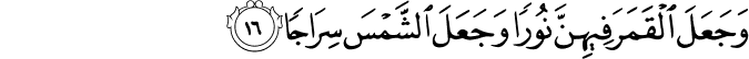 وَجَعَلَ الْقَمَرَ فِيهِنَّ نُورًا وَجَعَلَ الشَّمْسَ سِرَاجًا