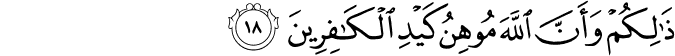 ذَٰلِكُمْ وَأَنَّ اللَّهَ مُوهِنُ كَيْدِ الْكَافِرِينَ