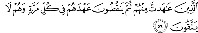 الَّذِينَ عَاهَدتَّ مِنْهُمْ ثُمَّ يَنقُضُونَ عَهْدَهُمْ فِي كُلِّ مَرَّةٍ وَهُمْ لَا يَتَّقُونَ